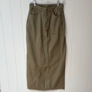 SHEIN khaki beige denim Maxi Skirt high waist fringe hem M or 6